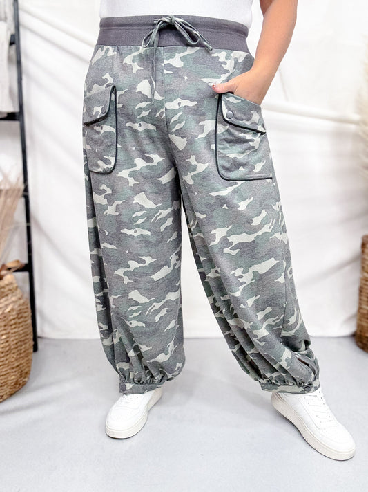 Acid Washed Camouflage Print Cropped Joggers With Drawstring Waist FINAL SALE