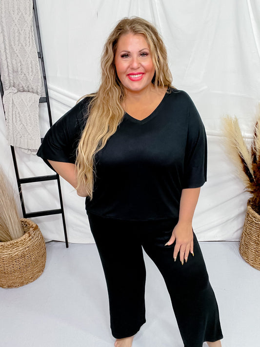Black Dream Relaxed V-Neck & Capri Lounge Set FINAL SALE