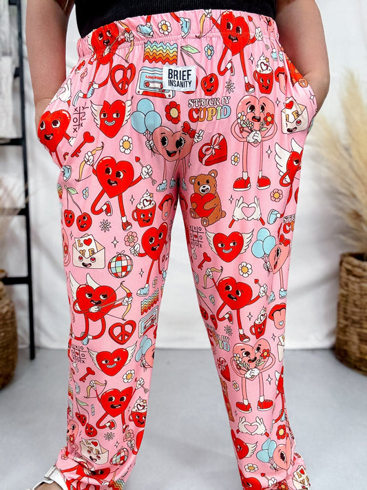 "Stuck By Cupid" Groovy Hearts Printed Loungewear Pants